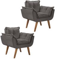 Kit 2 Poltronas Opalla Pés Palito 1 Lugar D Salla Cinza - 1
