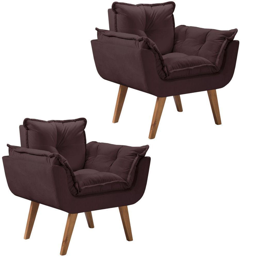 Kit 2 Poltronas Opalla Pés Palito 1 Lugar D Salla Marrom - 1