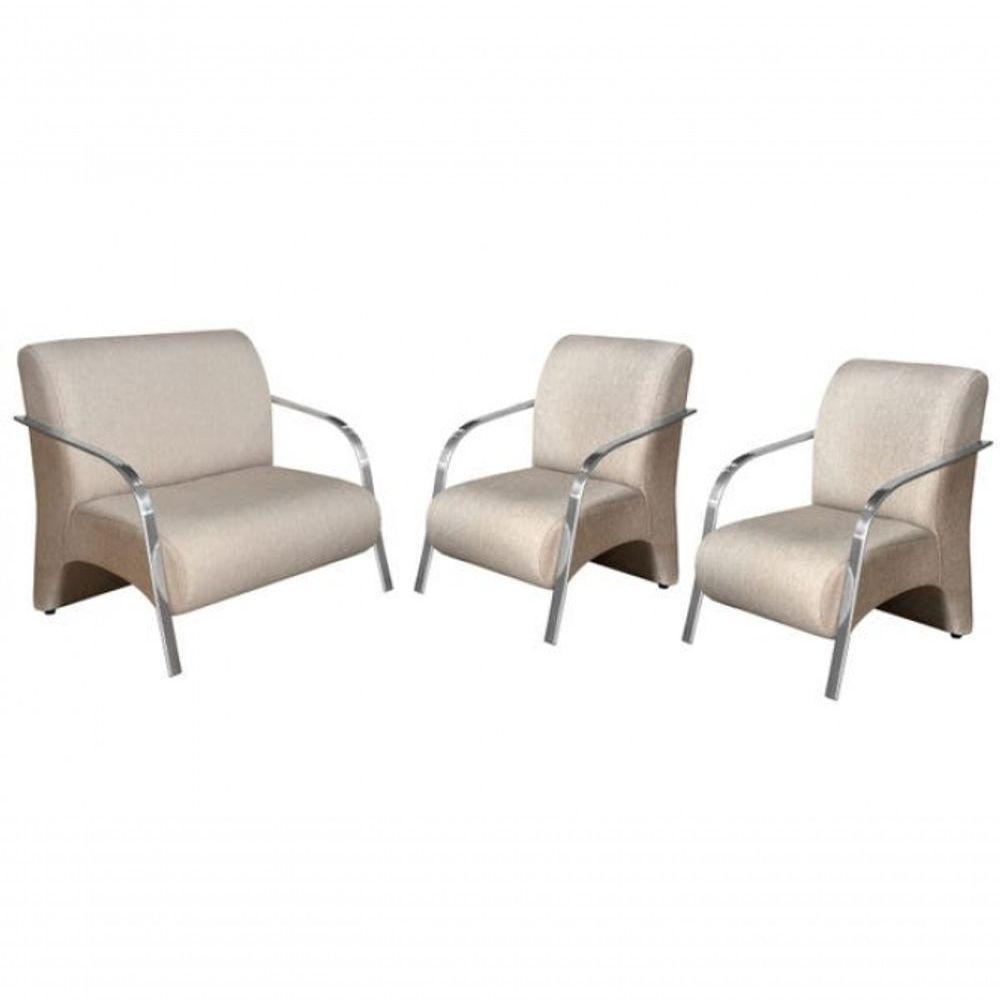 Conjunto Poltronas Vênus Braço Alumínio D Salla Suede Bege - 1