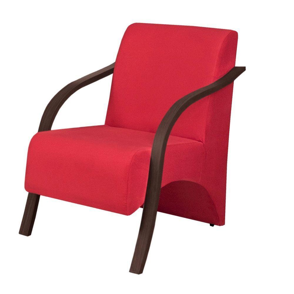 Poltrona Venus 1 Lugar Braço Madeira D Salla Suede Vermelho. - 1