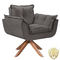Poltrona Opalla Giratória Madeira Suede D Salla Cinza - 1