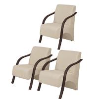 Kit3 Poltronas Vênus 1 Lugar Pé Madeira D Salla Suede Bege - 1