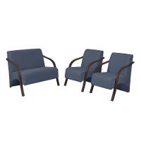 Conjunto Poltronas Vênus Pés Madeira D Salla Suede Azul Bic - 1