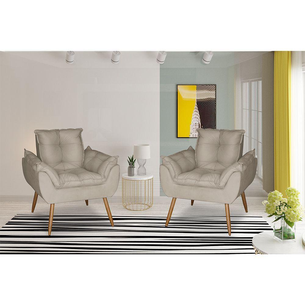 Kit 2 Poltronas Opala Decorativa Suede Bege - 1