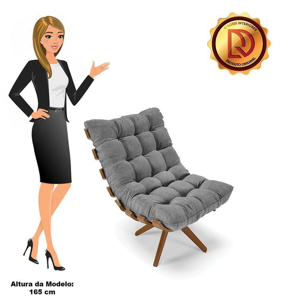 Kit 2 Poltronas Giratória Linho Grafite Base Madeira D'rossi - 4