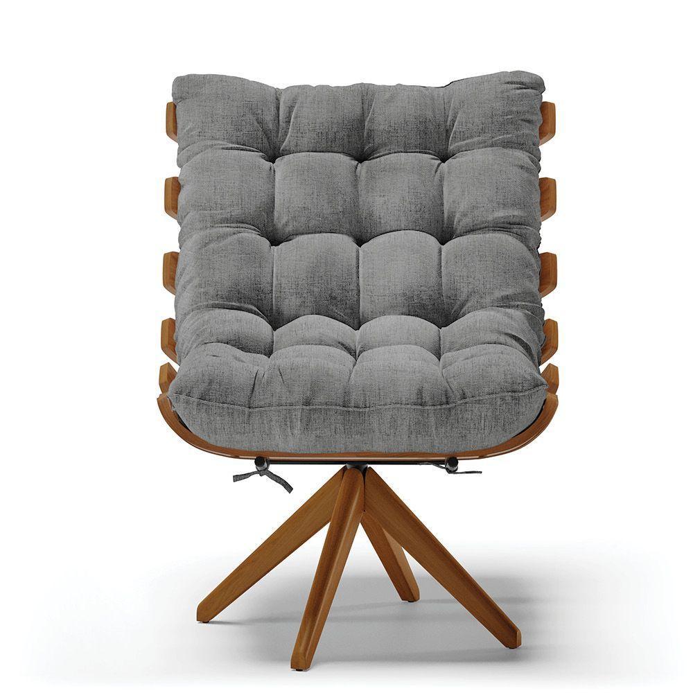 Kit 2 Poltronas Giratória Linho Grafite Base Madeira D'rossi - 7