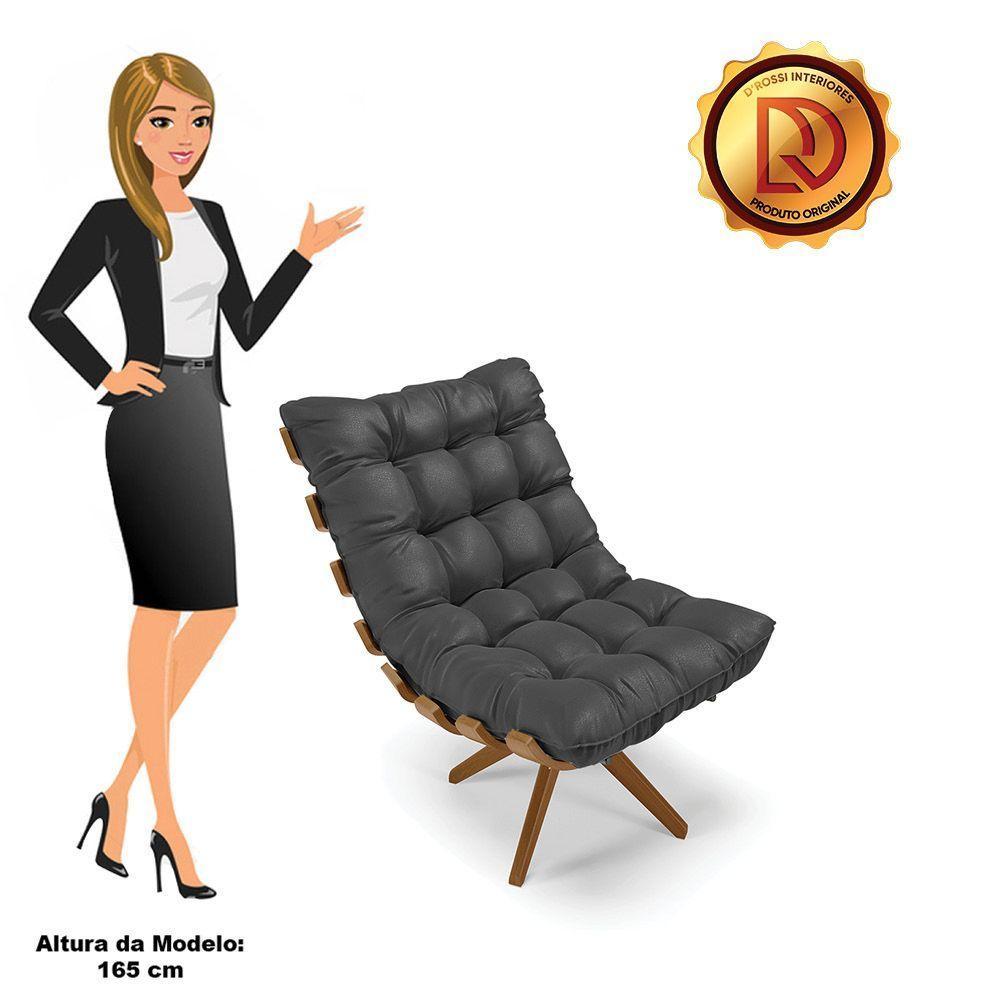 Kit 02 Poltronas Giratória Corino Preto Base Madeira D'rossi - 4