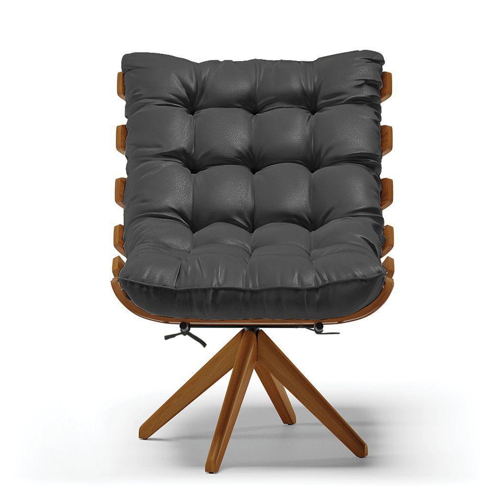 Kit 02 Poltronas Giratória Corino Preto Base Madeira D'rossi - 7