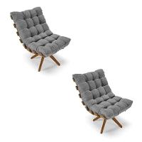 Kit 02 Poltronas Giratória Costela Linho A26 Grafite - 1