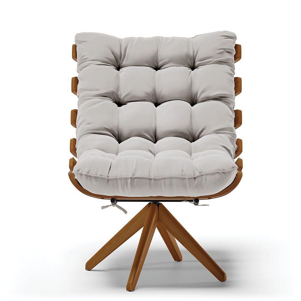 Poltrona Giratória Veludo Cinza Base Madeira Ma25 - D'rossi - 7