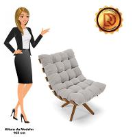 Poltrona Giratória Veludo Cinza Base Madeira Ma25 - D'rossi