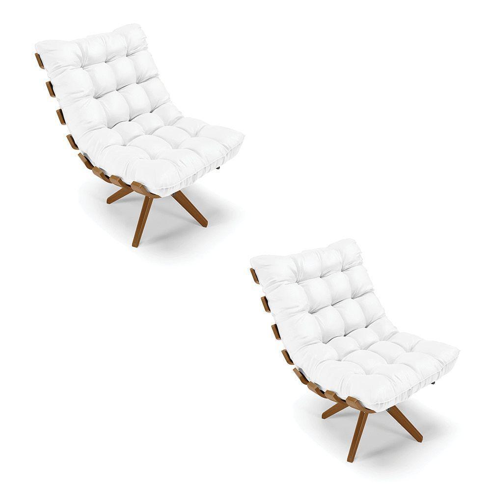 Kit 2 Poltronas Giratória Corino Branco Base Madeira D'rossi - 1