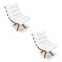 Kit 2 Poltronas Giratória Corino Branco Base Madeira D'rossi - 1