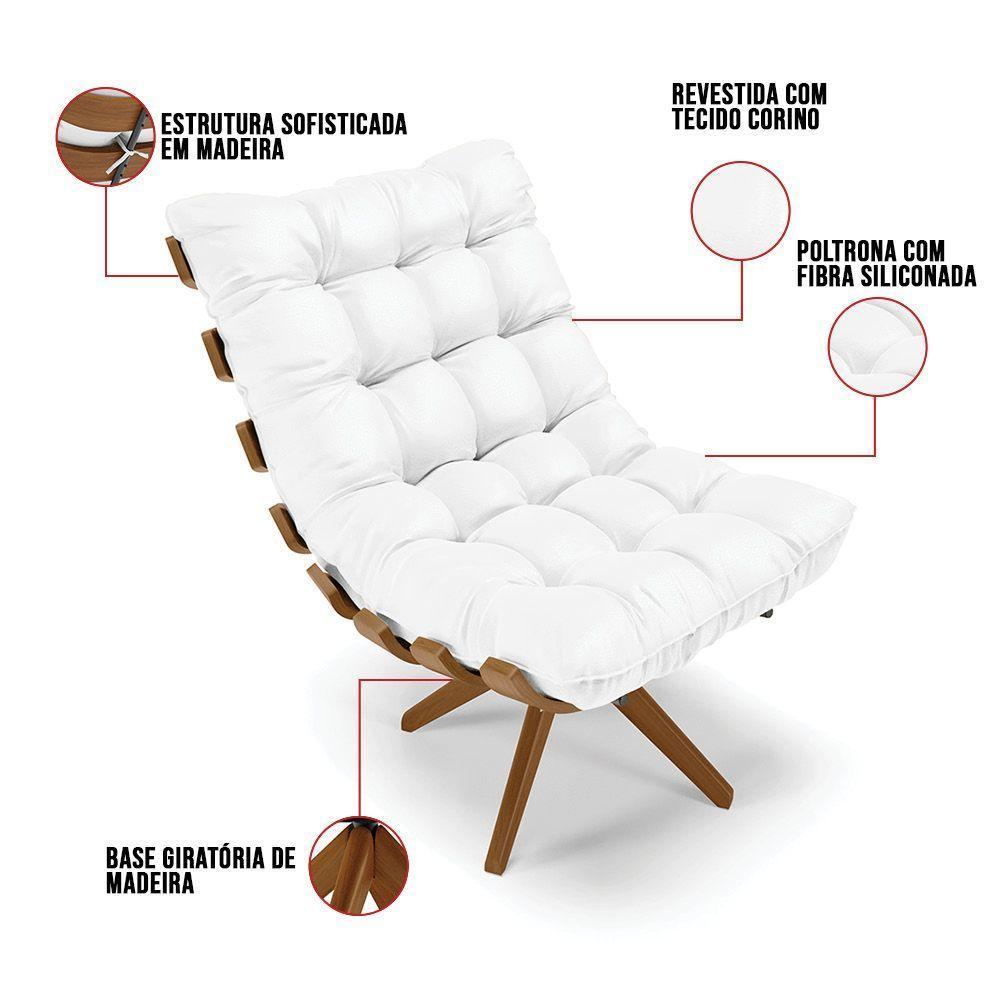 Poltrona Giratória Corino Branco Base Madeira Ma25 - D'rossi - 3