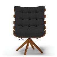 Kit 2 Poltronas Giratória Veludo Preto Base Madeira D'rossi - 7