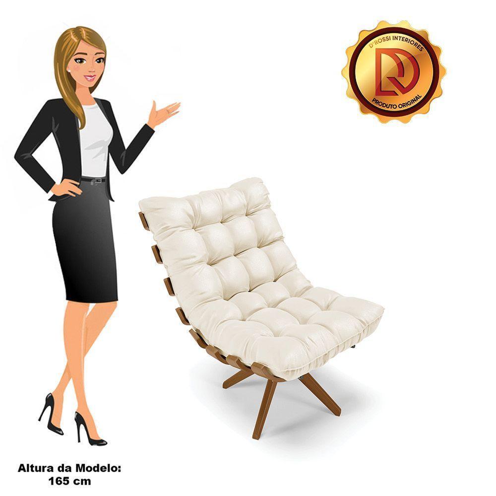 Kit 02 Poltronas Giratória Costela Corino Bege Base Madeira - 4