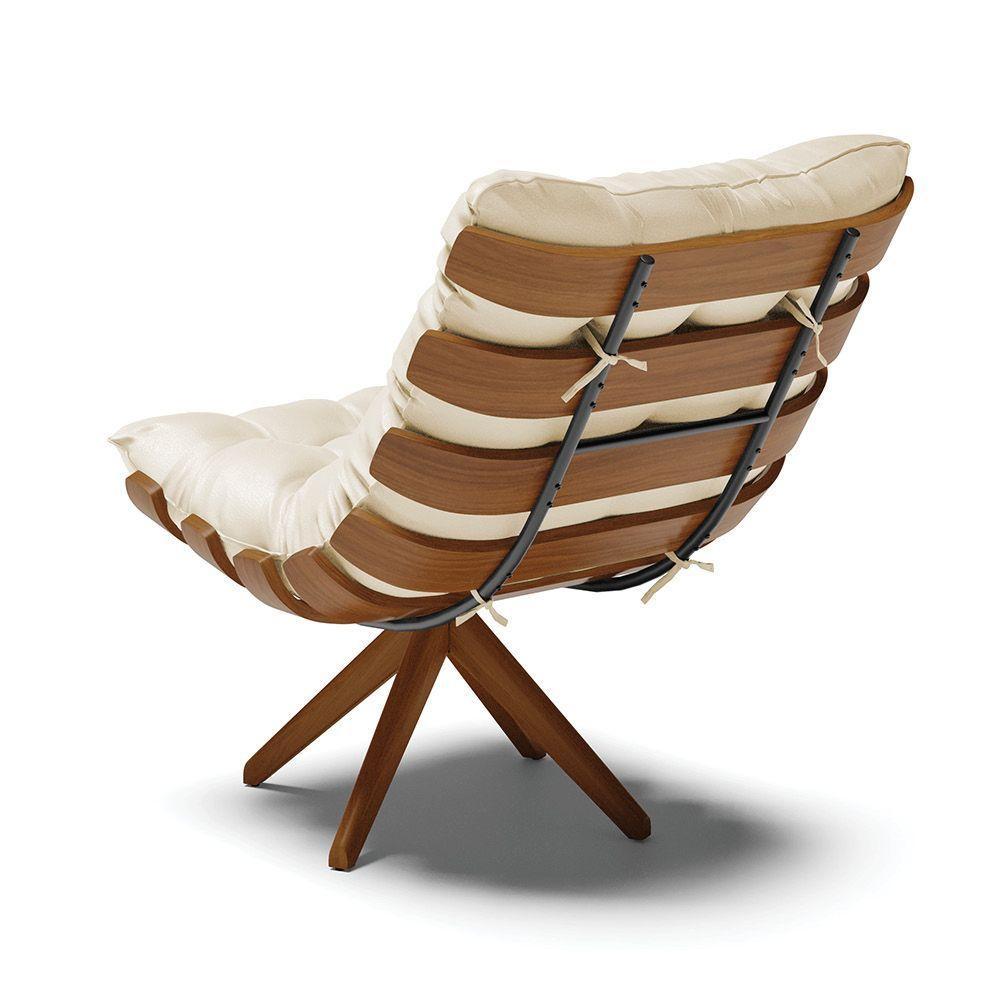 Kit 02 Poltronas Giratória Costela Corino Bege Base Madeira - 5