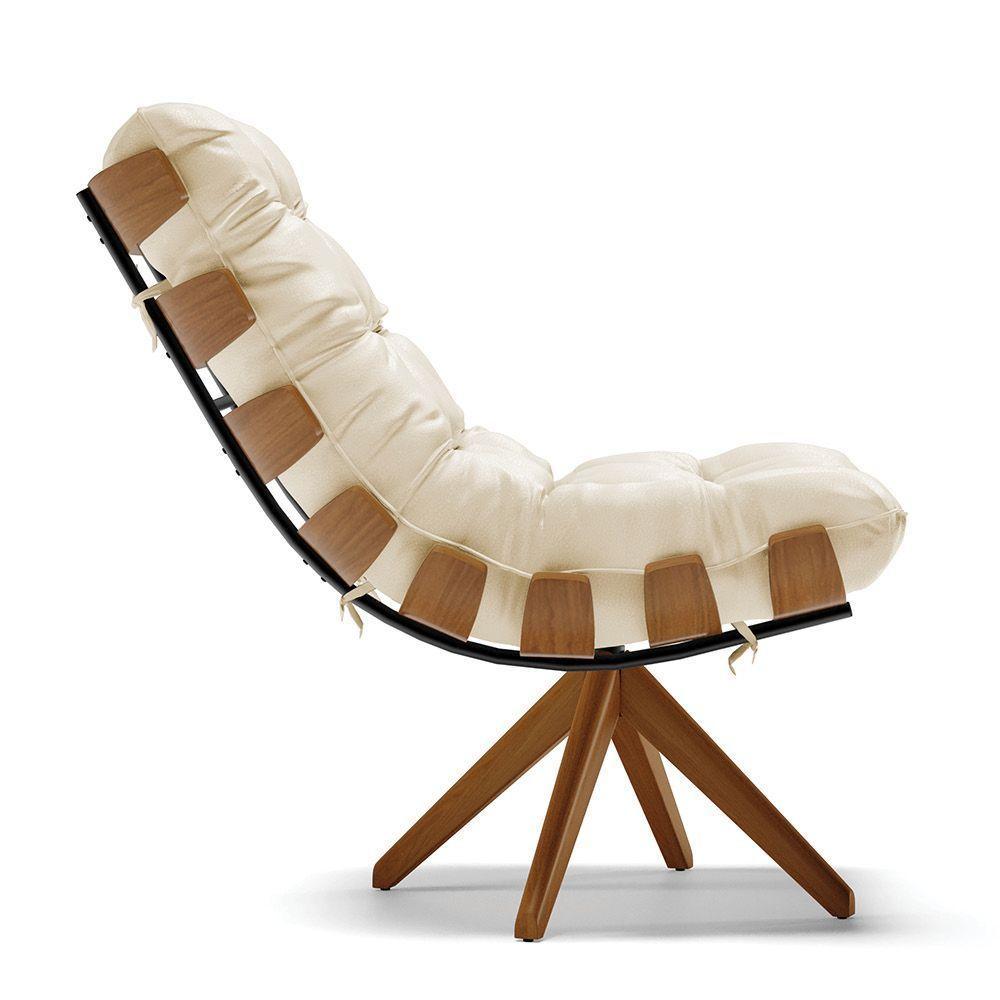 Kit 02 Poltronas Giratória Costela Corino Bege Base Madeira - 6