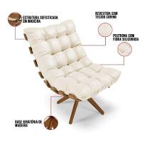 Kit 02 Poltronas Giratória Costela Corino Bege Base Madeira - 3