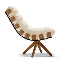 Kit 02 Poltronas Giratória Costela Corino Bege Base Madeira - 6