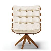 Kit 02 Poltronas Giratória Costela Corino Bege Base Madeira - 7