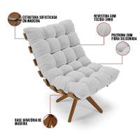 Kit 02 Poltronas Giratória Costela Cinza A05 Base Madeira - 3