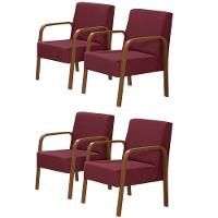 Kit 4 Poltronas 1 Lugar Luna Pé Madeira D Salla Suede Bordô. - 1