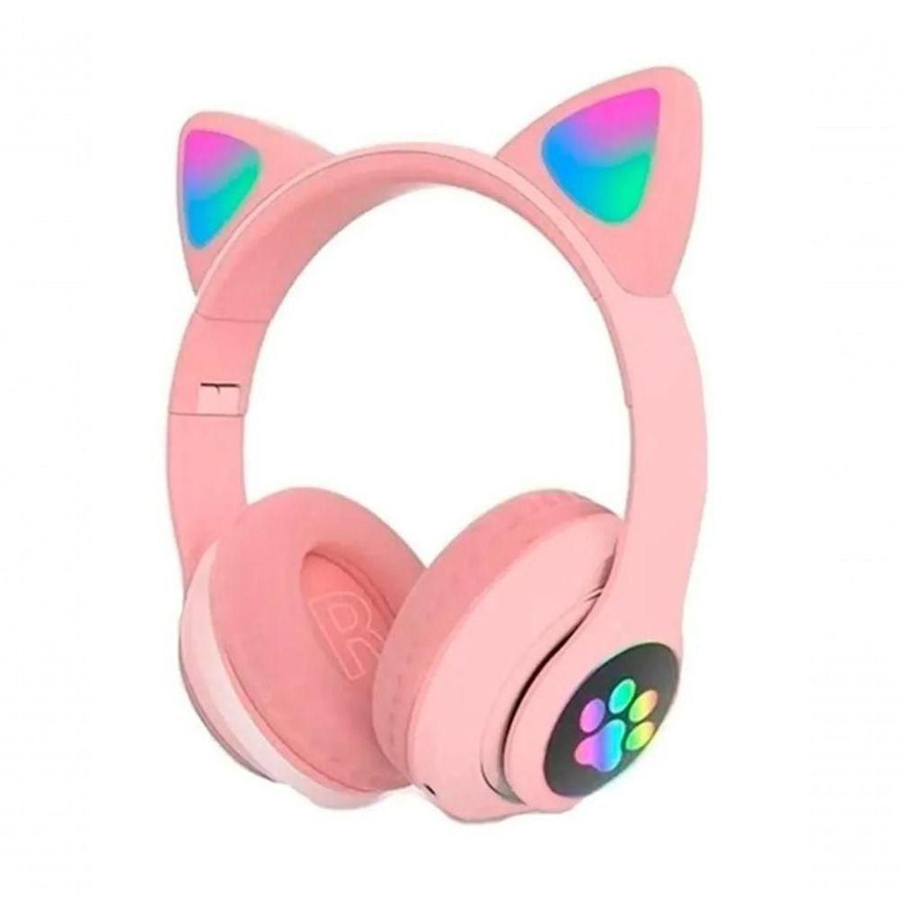 Fone De Ouvido Headset Orelha Gatinho Cat Bluetooth Led Rosa - 1