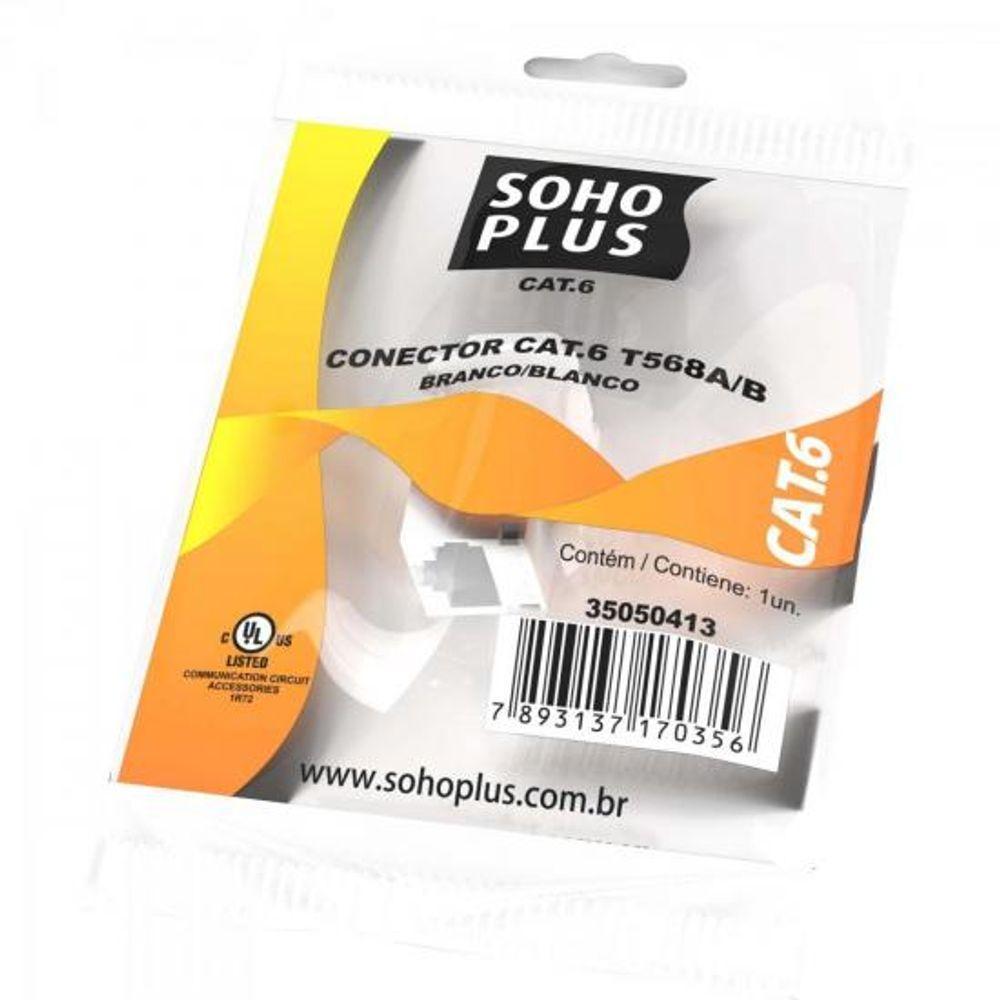 Conector Rj45 Femea Cat6 T568A/B Branco Sohoplus - 2