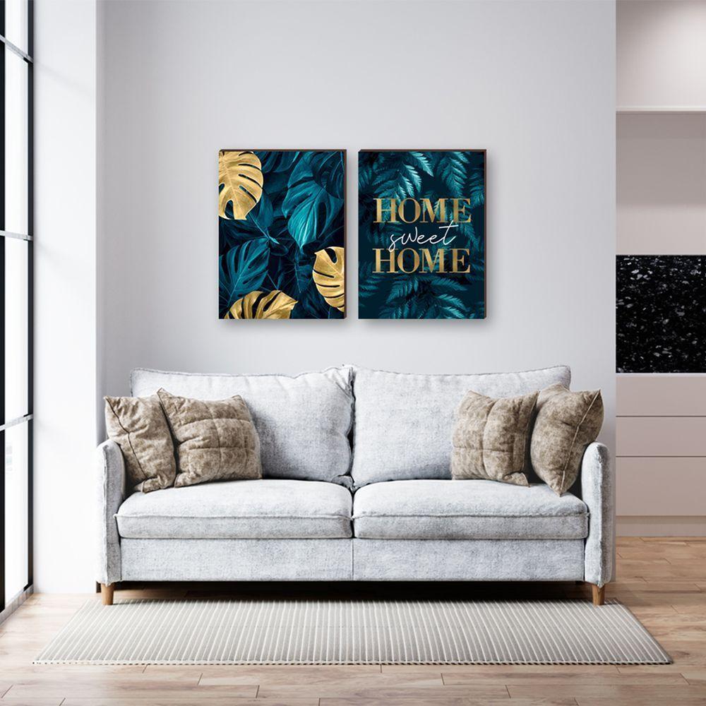 Kit 2 Quadros Decorativos Folhagem Home Sweet Home Blue 50x70cm - 4