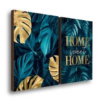 Kit 2 Quadros Decorativos Folhagem Home Sweet Home Blue 50x70cm - 1