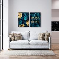 Kit 2 Quadros Decorativos Folhagem Home Sweet Home Blue 50x70cm