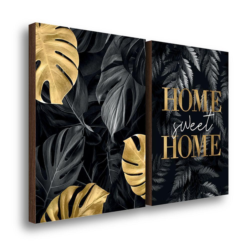 Kit 2 Quadros Decorativos Folhagem Home Sweet Home Black 50x70cm - 1