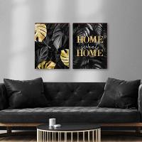 Kit 2 Quadros Decorativos Folhagem Home Sweet Home Black 50x70cm - 4