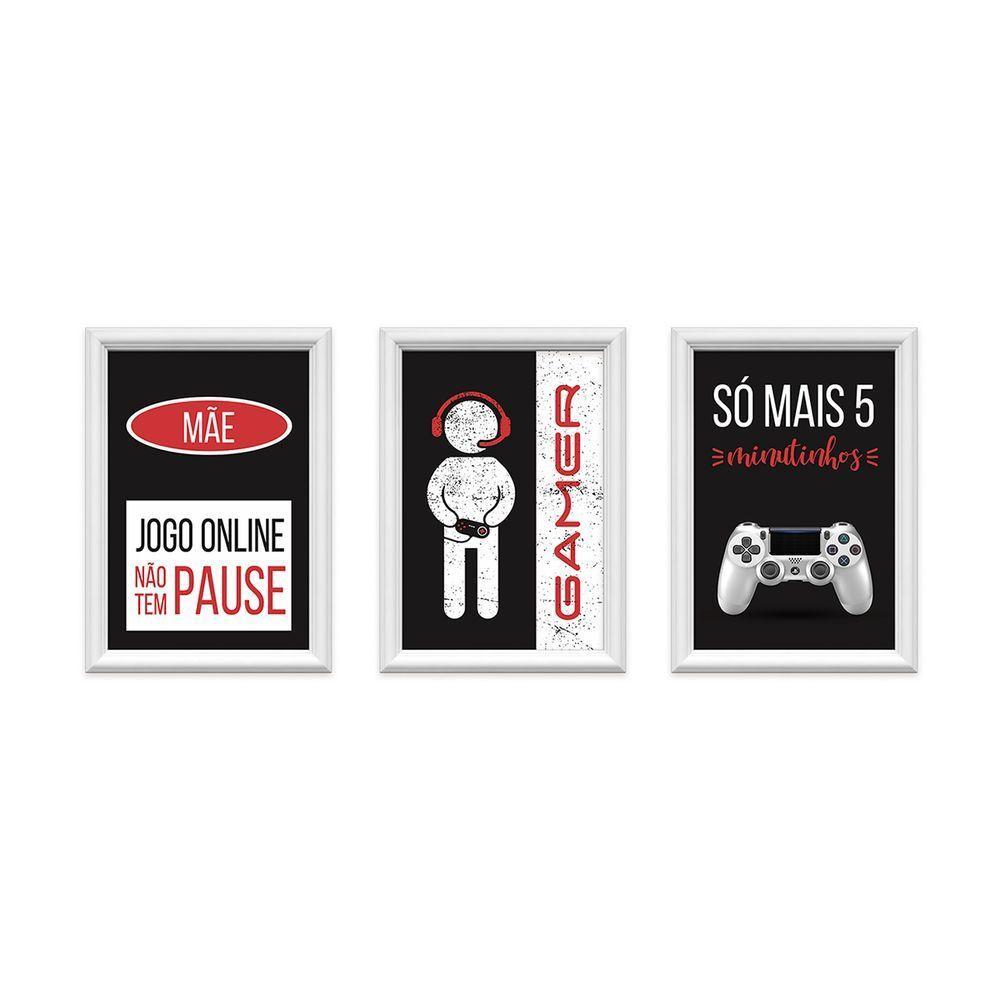 Kit 3 Quadros Decorativos Jogo Online Não Tem Pause 24x34cm - 1