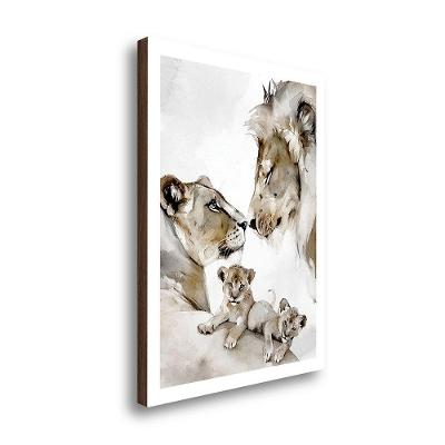 Quadro Decorativo Família De Leões Com 2 Filhotes Aquarela 70x100cm