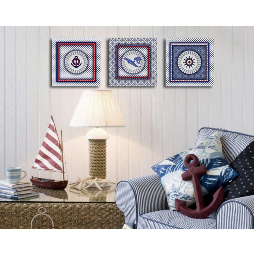 Conjunto Kit Com 3 Quadros Náuticos Decorativos Linha Náutica Marinheiro Mar 2 - 2
