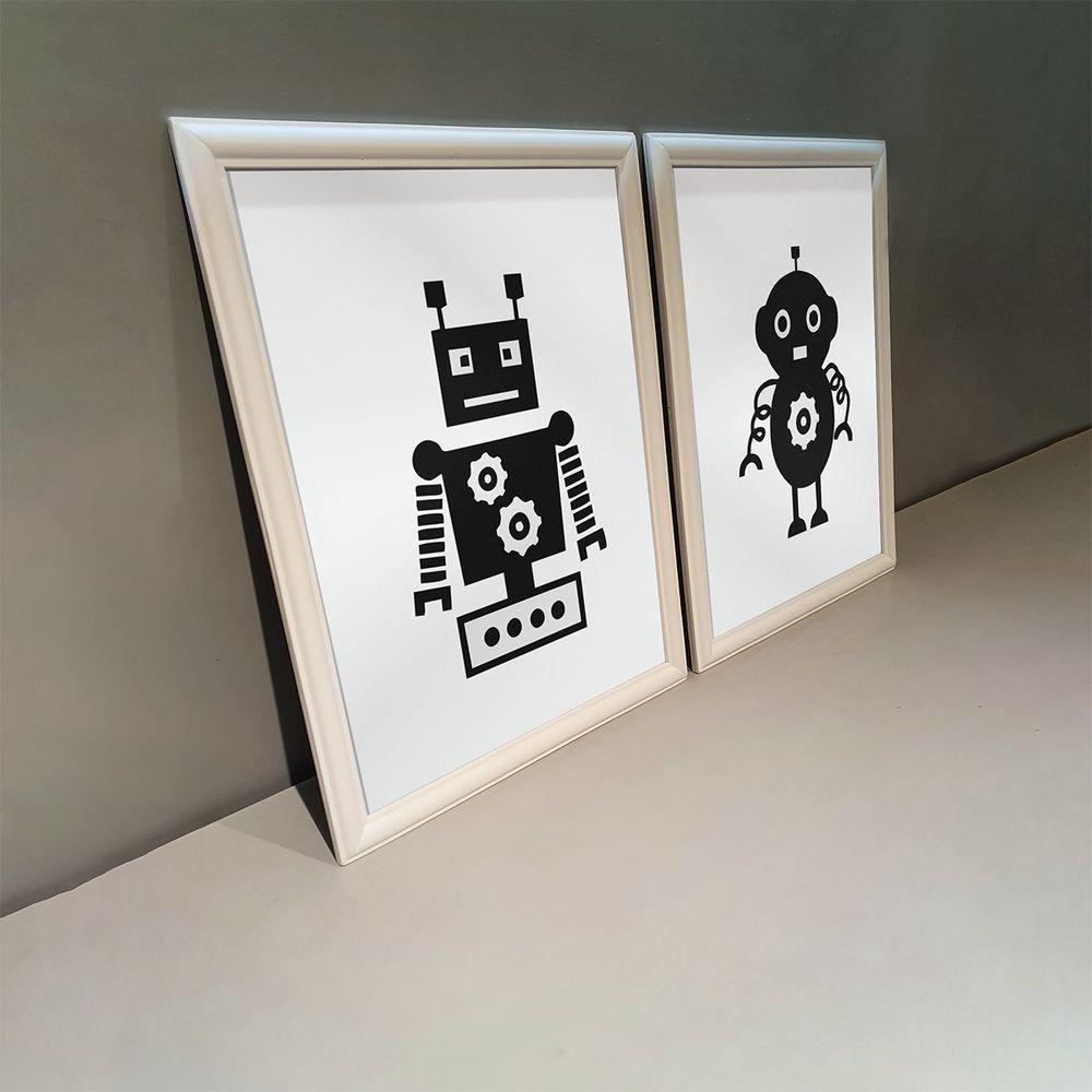 Kit 2 Quadros Decorativos Robozinhos 34x44cm - 2