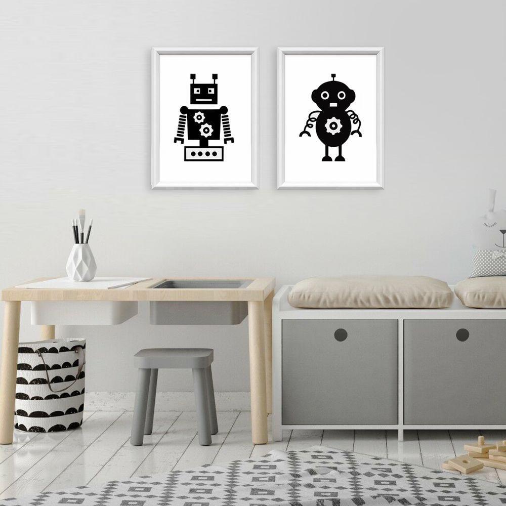 Kit 2 Quadros Decorativos Robozinhos 34x44cm - 3