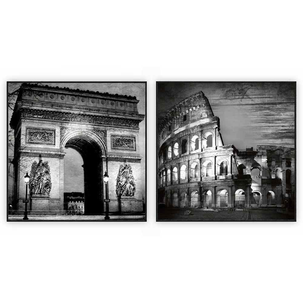 Kit Com 2 Quadros Decorativos Cidades Com Moldura Para Sala Quarto Escritório 52x52 Cidades 004 - 1