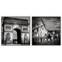 Kit Com 2 Quadros Decorativos Cidades Com Moldura Para Sala Quarto Escritório 62x62 Cidades 004 - 1