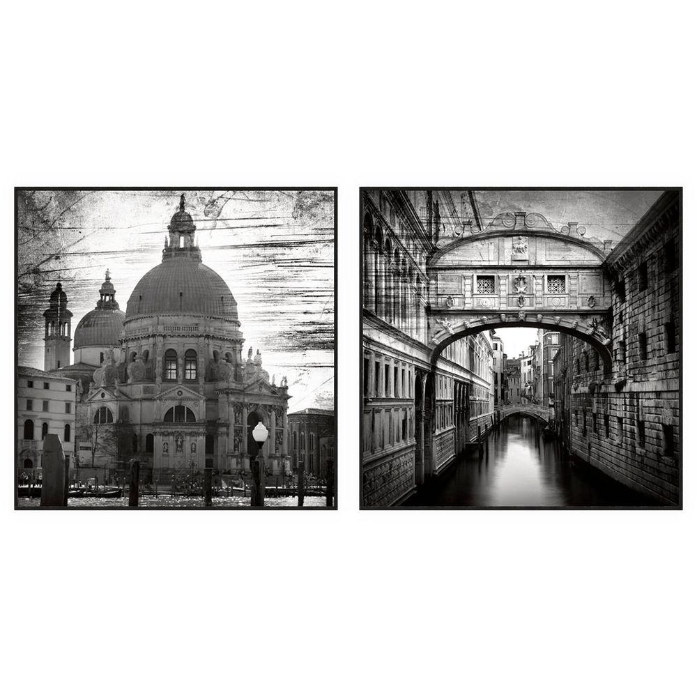 Kit Com 2 Quadros Decorativos Cidades Com Moldura Para Sala Quarto Escritório 72x72 Cidades 002 - 1