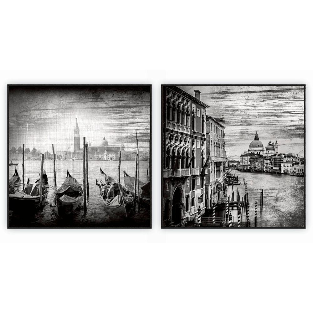 Kit Com 2 Quadros Decorativos Cidades Com Moldura Para Sala Quarto Escritório 62x62 Cidades 001 - 1