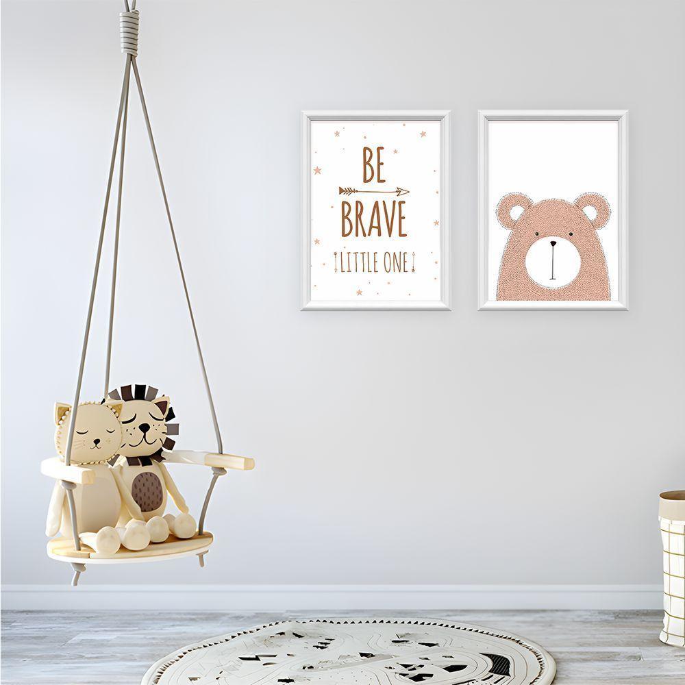 Kit 2 Quadros Decorativos Ursinho Be Brave 34x44cm - 3