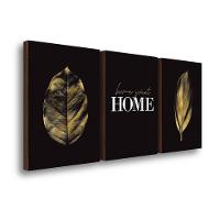 Kit 3 Quadros Decorativos Folhagem Home Ouro 40x60cm - 1