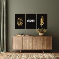 Kit 3 Quadros Decorativos Folhagem Home Ouro 40x60cm - 2