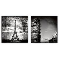 Kit Com 2 Quadros Decorativos Cidades Com Moldura Para Sala Quarto Escritório 82x82 Cidades 005 - 1