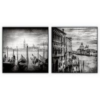 Kit Com 2 Quadros Decorativos Cidades Com Moldura Para Sala Quarto Escritório 72x72 Cidades 001 - 1