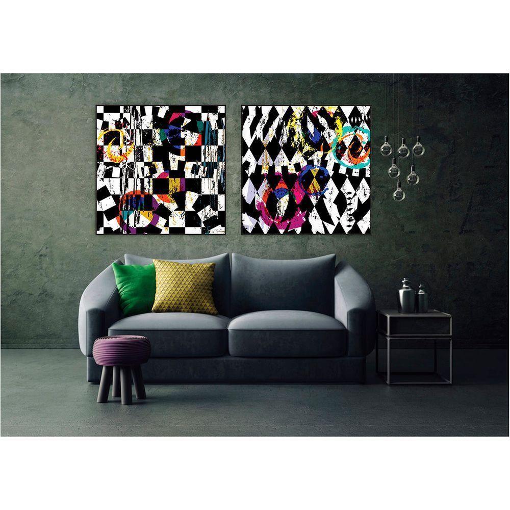 Kit Com 2 Quadros Decorativos Abstratos Com Moldura Para Sala Quarto Escritório 72x72 Abstrato 014 - 6