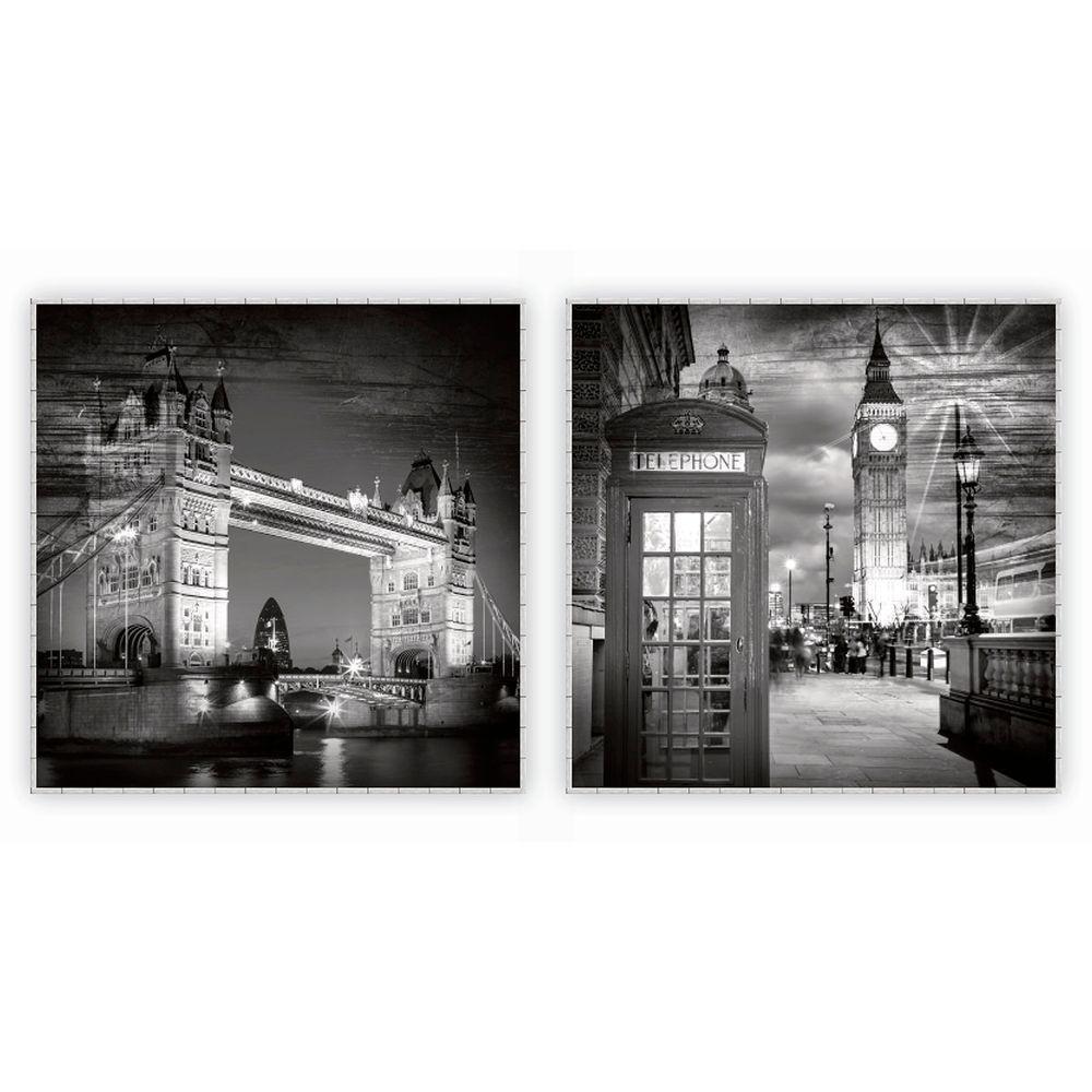 Kit Com 2 Quadros Decorativos Cidades Com Moldura Para Sala Quarto Escritório 62x62 Cidades 003 - 1